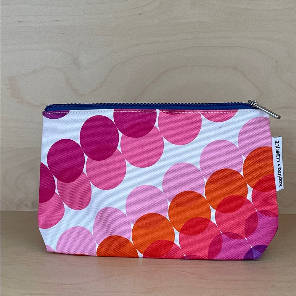 Clinique Pink, Purple and Orange Patterned makeup bag